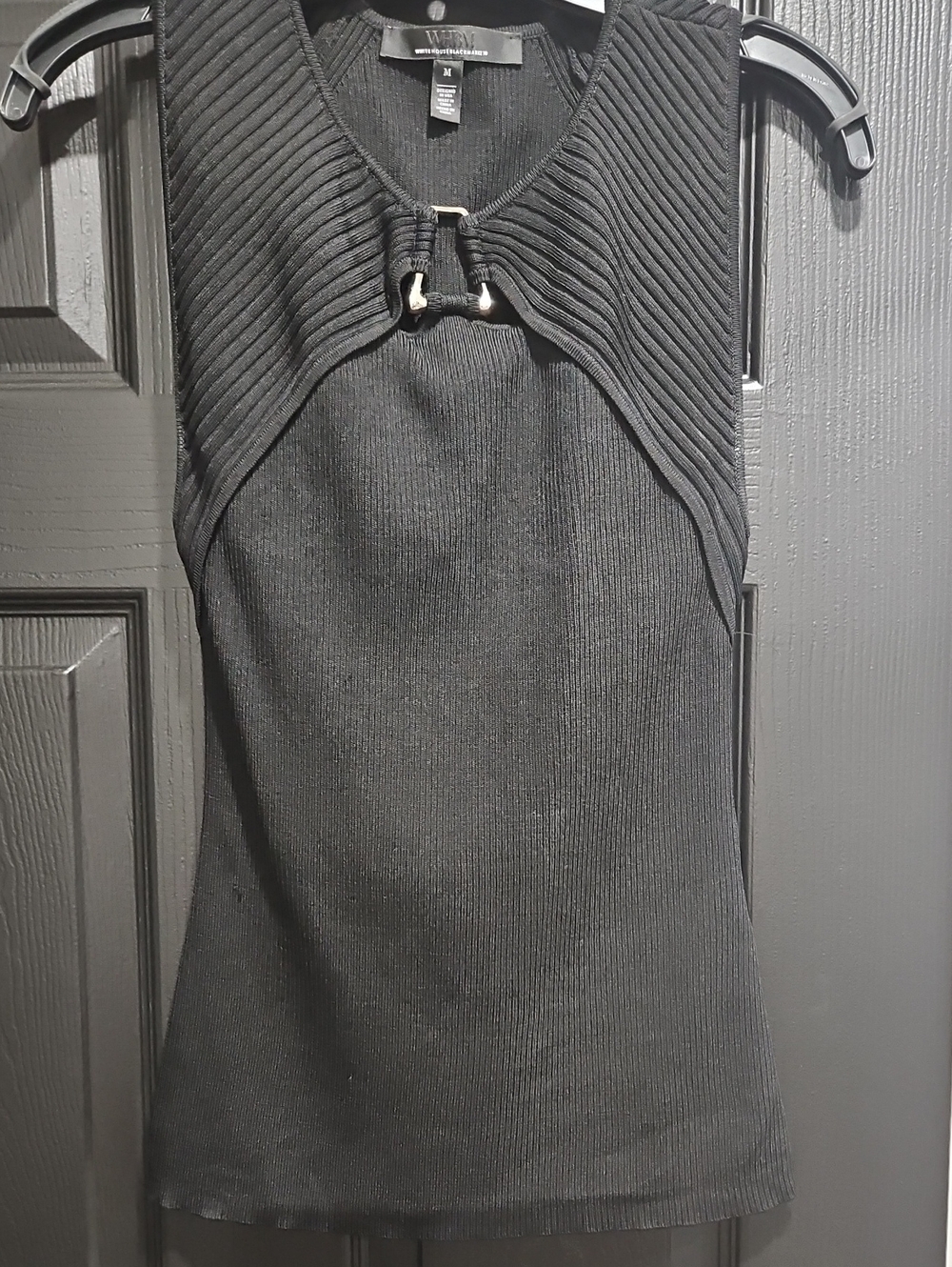WHBM Black Ribbed Sleeveless Knit Top with Metal Hardware